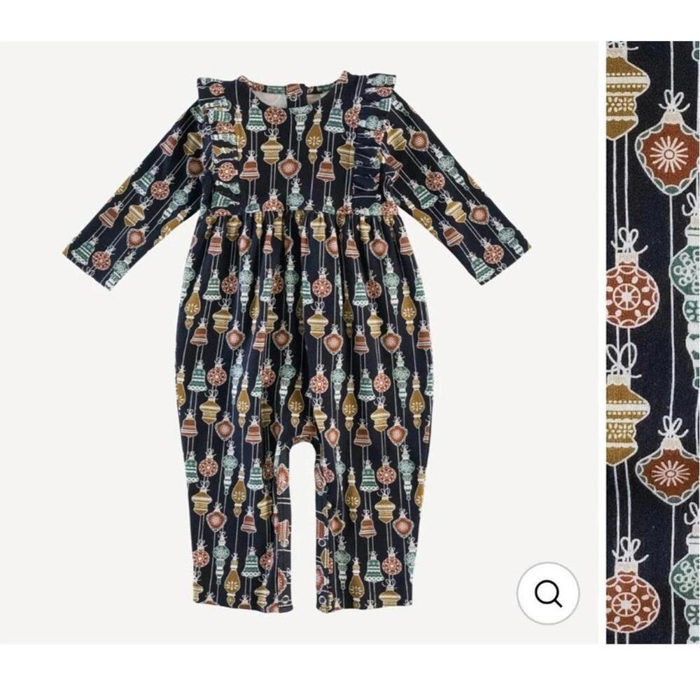 Kate Quinn Long Sleeve Ruffle Gathered Jumpsuit Vintage Ornaments 0-3‎ Christmas